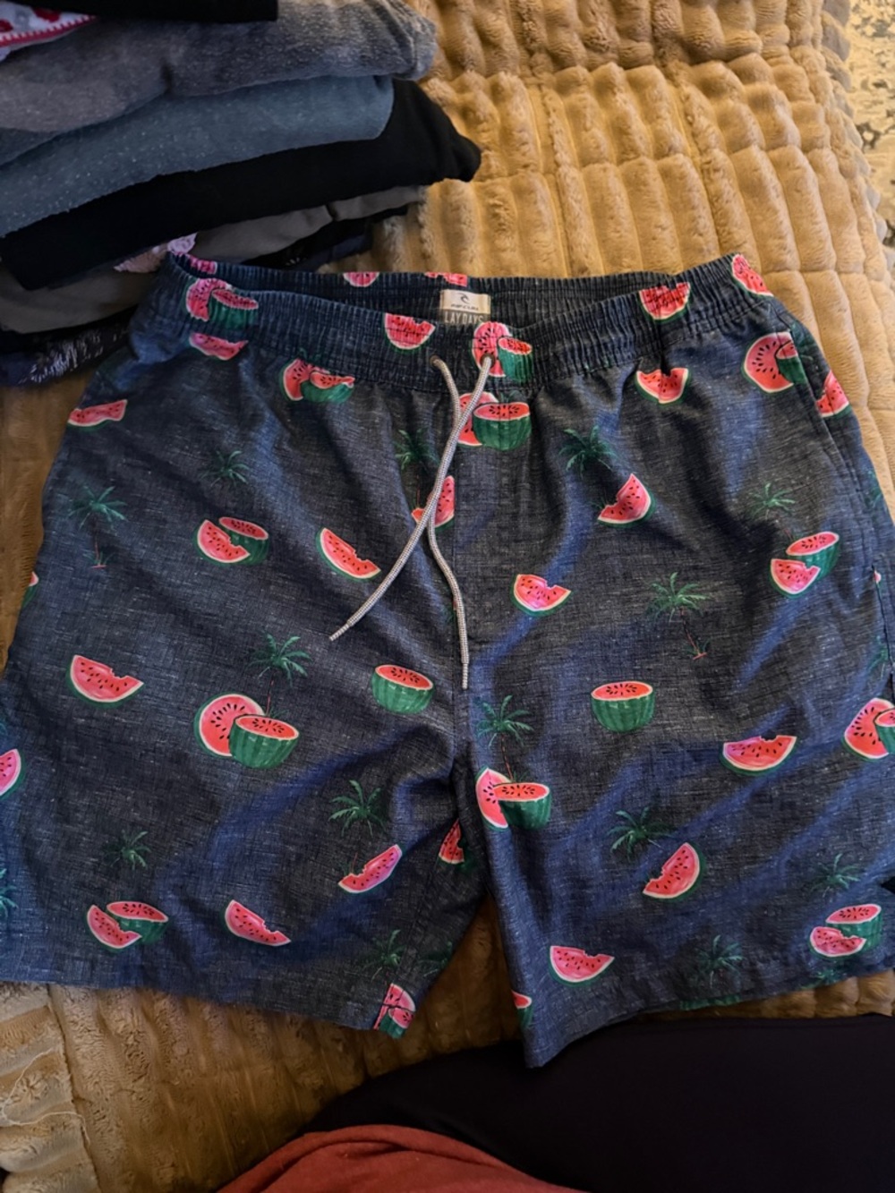 Rip Curl Navy Swim Shorts with Pink Watermelon Print